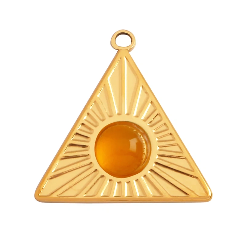 316 Stainless Steel Vaccum Plating Sun Fan Triangle Gem Stone Geometry Charm Pendant,DIY Bracelet Necklace Components Supply L72
