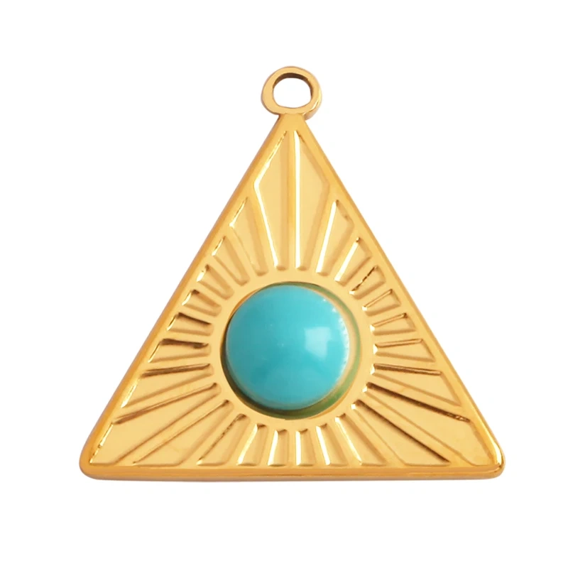 316 Stainless Steel Vaccum Plating Sun Fan Triangle Gem Stone Geometry Charm Pendant,DIY Bracelet Necklace Components Supply L72