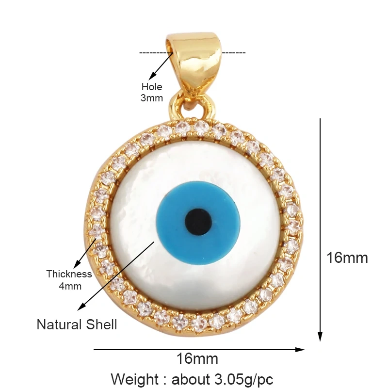 Trendy Amulet Turkish Lucky Evil Eye Charm Pendant,18K Gold Zirconia CZ Paved,Jewelry Necklace Bracelet Accessories Supplies L55