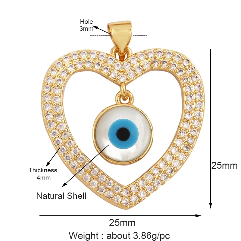 Trendy Amulet Turkish Lucky Evil Eye Charm Pendant,18K Gold Zirconia CZ Paved,Jewelry Necklace Bracelet Accessories Supplies L55