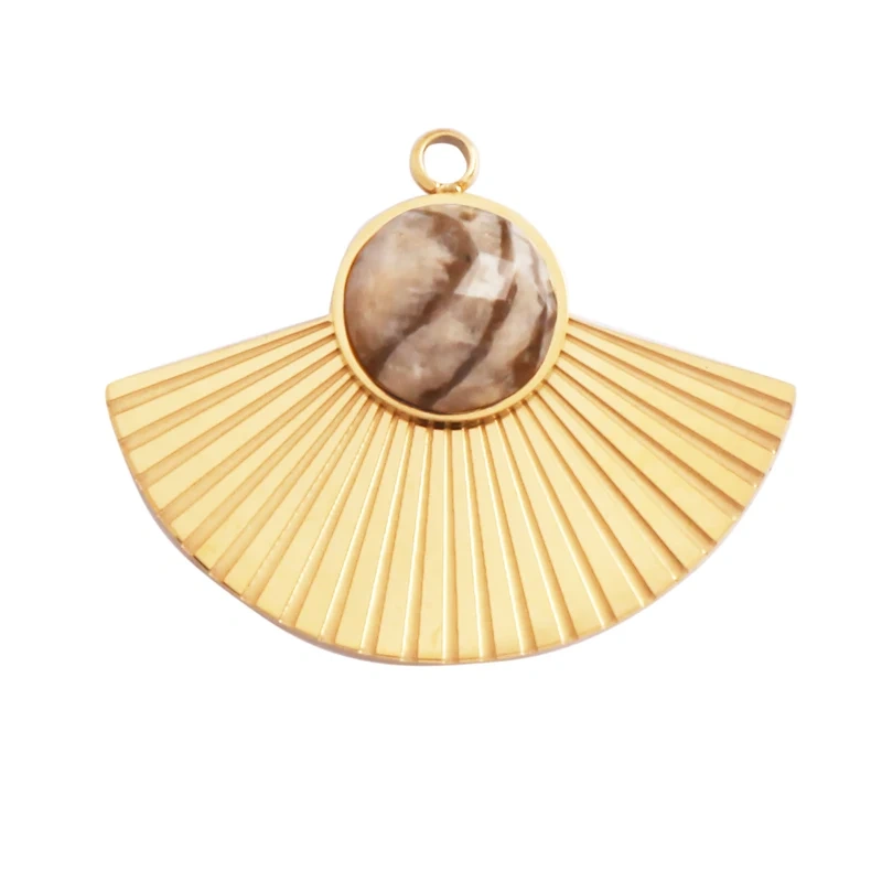 316 Stainless Steel Vaccum Plating Sun Fan Triangle Gem Stone Geometry Charm Pendant,DIY Bracelet Necklace Components Supply L72