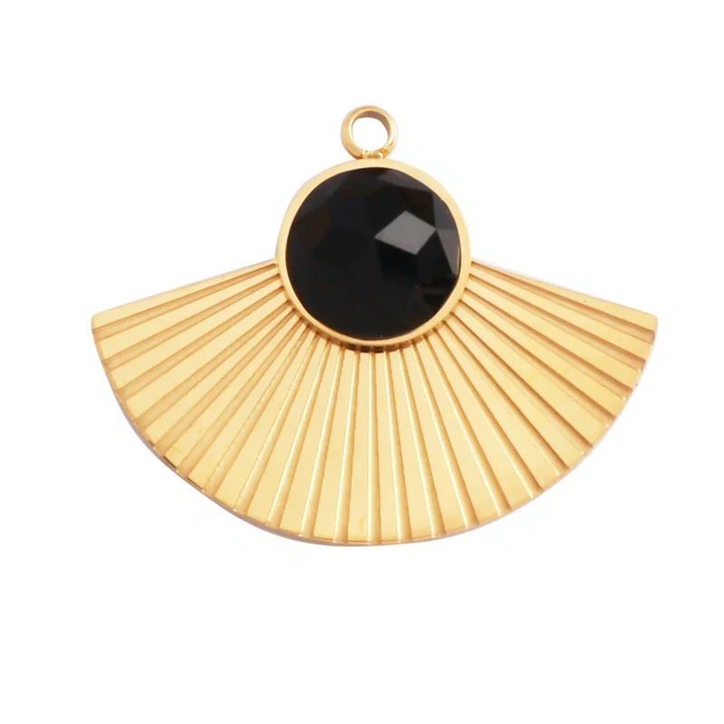 316 Stainless Steel Vaccum Plating Sun Fan Triangle Gem Stone Geometry Charm Pendant,DIY Bracelet Necklace Components Supply L72