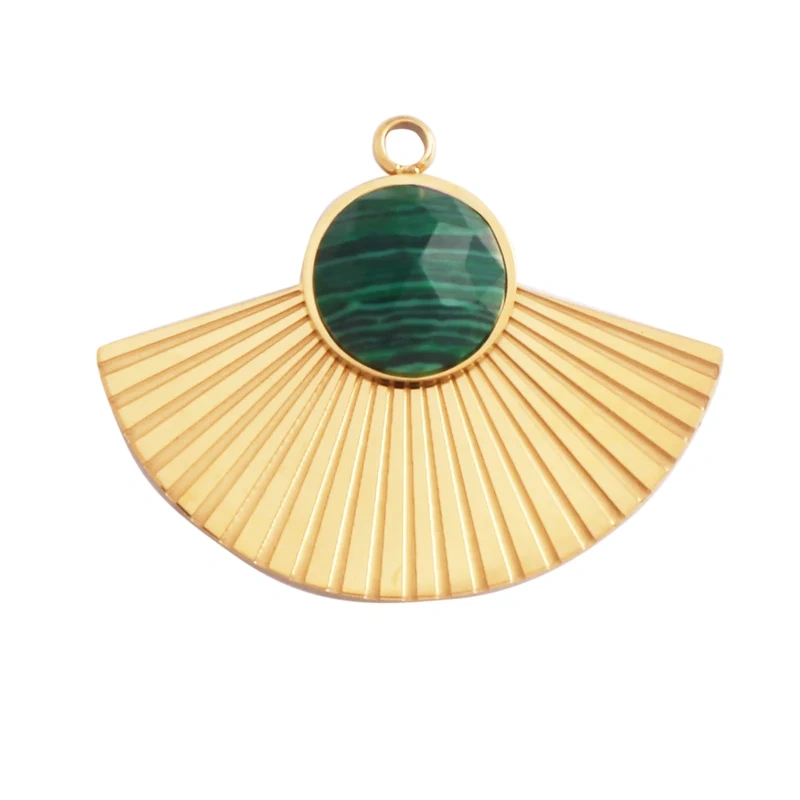 316 Stainless Steel Vaccum Plating Sun Fan Triangle Gem Stone Geometry Charm Pendant,DIY Bracelet Necklace Components Supply L72