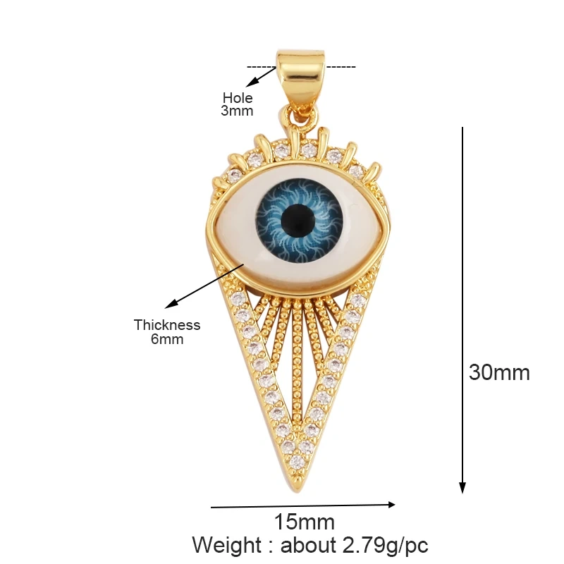 Trendy Amulet Turkish Lucky Evil Eye Charm Pendant,18K Gold Zirconia CZ Paved,Jewelry Necklace Bracelet Accessories Supplies L55