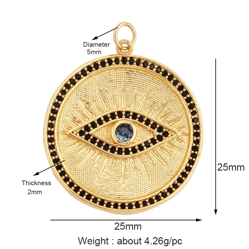Trendy Amulet Turkish Lucky Evil Eye Charm Pendant,18K Gold Zirconia CZ Paved,Jewelry Necklace Bracelet Accessories Supplies L55