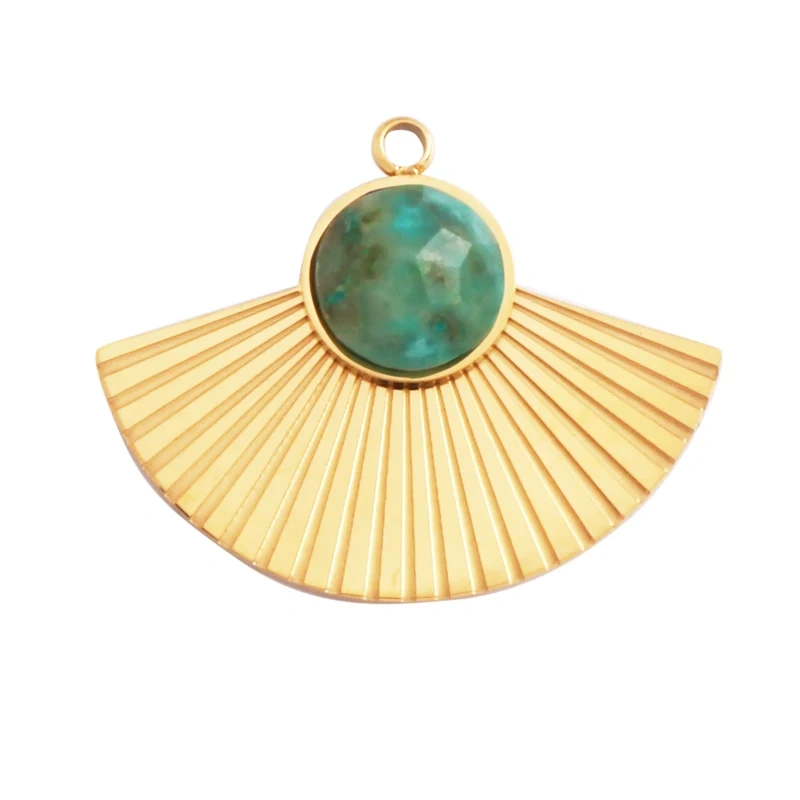 316 Stainless Steel Vaccum Plating Sun Fan Triangle Gem Stone Geometry Charm Pendant,DIY Bracelet Necklace Components Supply L72