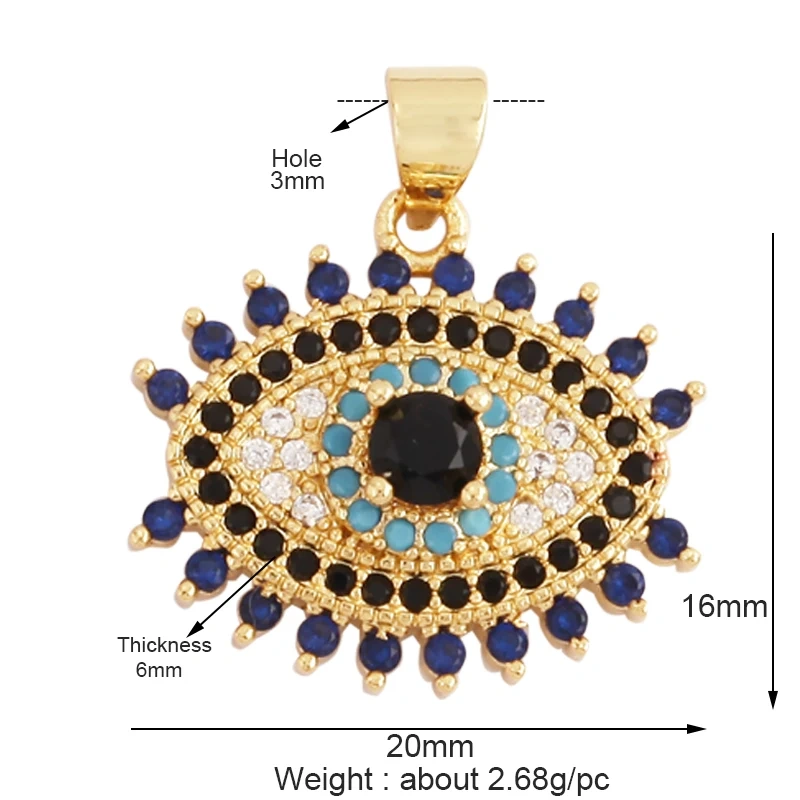 Trendy Amulet Turkish Lucky Evil Eye Charm Pendant,18K Gold Zirconia CZ Paved,Jewelry Necklace Bracelet Accessories Supplies L55