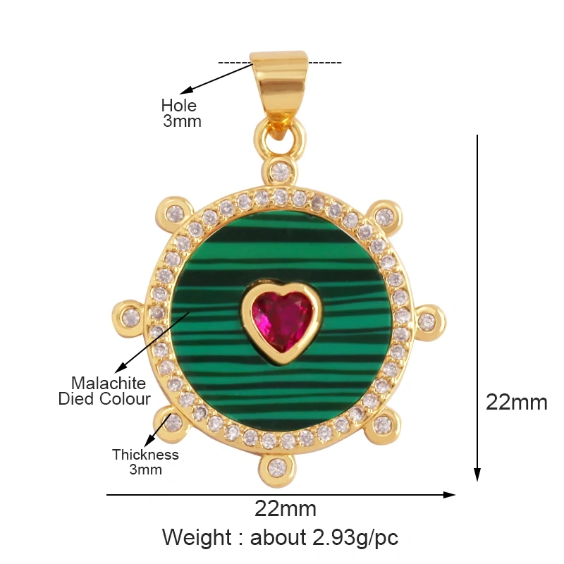 Trendy Round Heart Shape Natural Mother of Pearl Shell Agate Malachite Charm Pendant,Jewelry For Necklace Accessories Supply L55