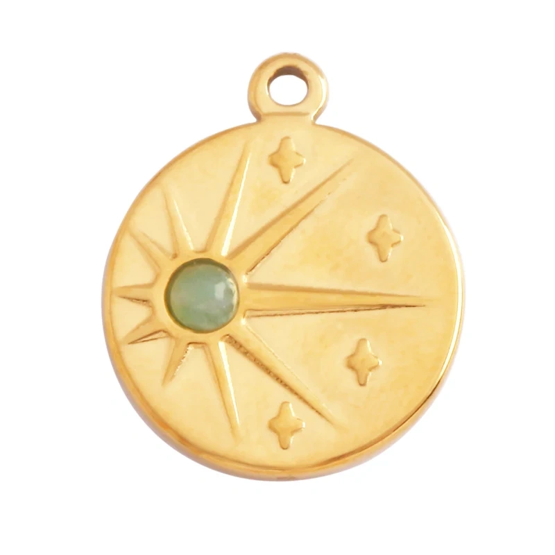 316 Stainless Steel Vaccum Plating Sun Fan Triangle Gem Stone Geometry Charm Pendant,DIY Bracelet Necklace Components Supply L72