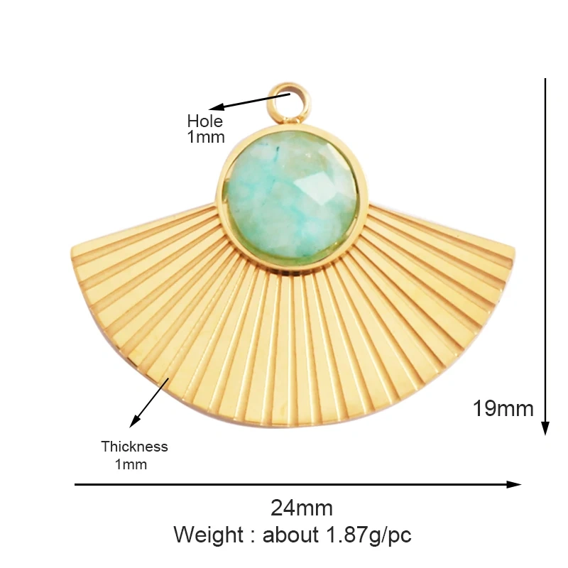 316 Stainless Steel Vaccum Plating Sun Fan Triangle Gem Stone Geometry Charm Pendant,DIY Bracelet Necklace Components Supply L72