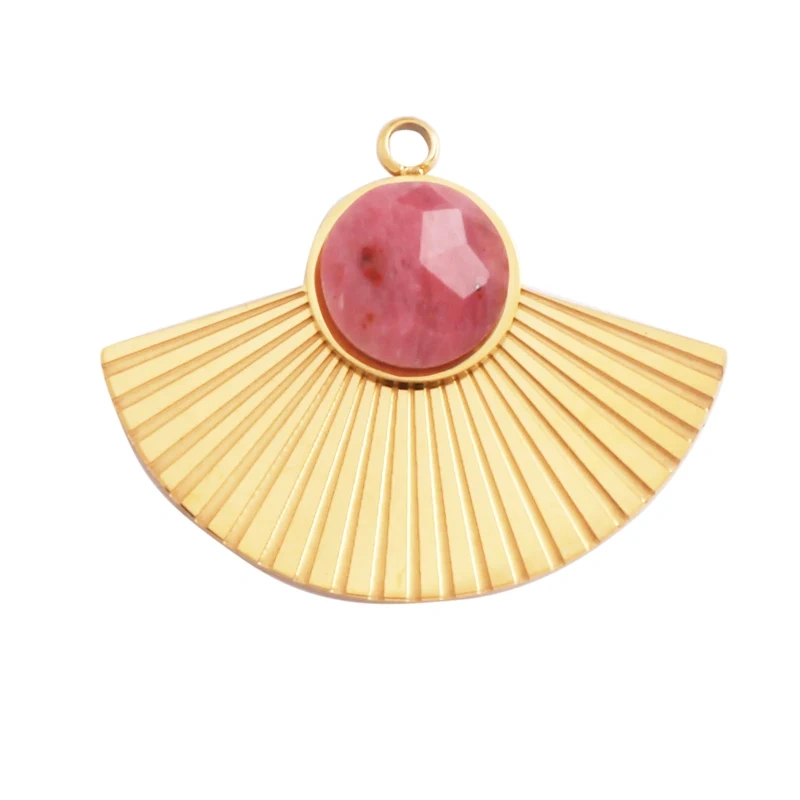 316 Stainless Steel Vaccum Plating Sun Fan Triangle Gem Stone Geometry Charm Pendant,DIY Bracelet Necklace Components Supply L72