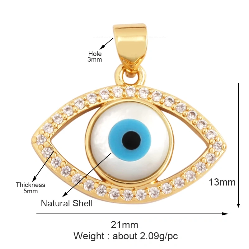 Trendy Amulet Turkish Lucky Evil Eye Charm Pendant,18K Gold Zirconia CZ Paved,Jewelry Necklace Bracelet Accessories Supplies L55