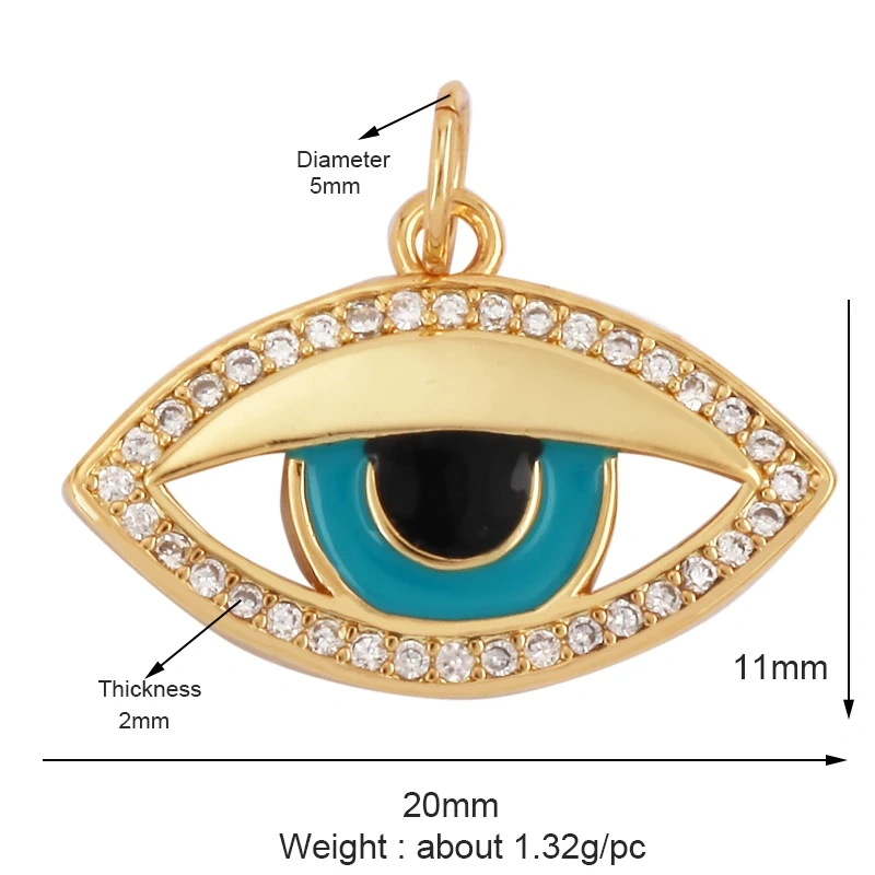 Trendy Amulet Turkish Lucky Evil Eye Charm Pendant,18K Gold Zirconia CZ Paved,Jewelry Necklace Bracelet Accessories Supplies L55