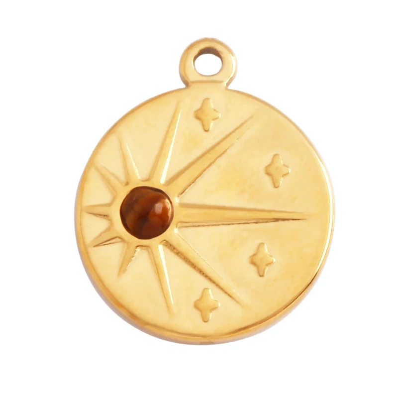 316 Stainless Steel Vaccum Plating Sun Fan Triangle Gem Stone Geometry Charm Pendant,DIY Bracelet Necklace Components Supply L72