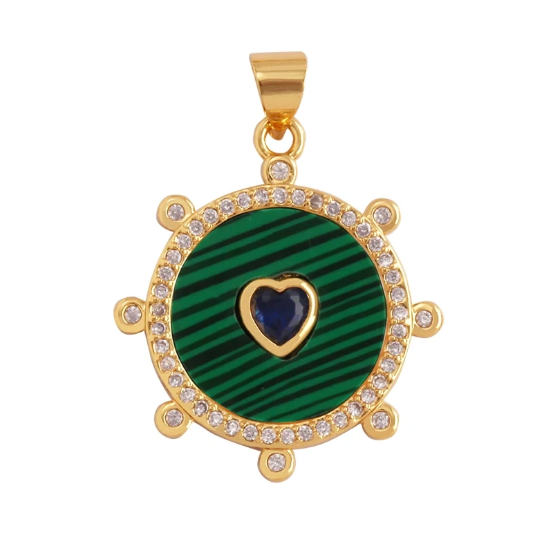 Trendy Round Heart Shape Natural Mother of Pearl Shell Agate Malachite Charm Pendant,Jewelry For Necklace Accessories Supply L55