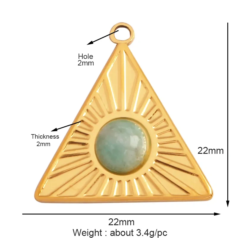 316 Stainless Steel Vaccum Plating Sun Fan Triangle Gem Stone Geometry Charm Pendant,DIY Bracelet Necklace Components Supply L72