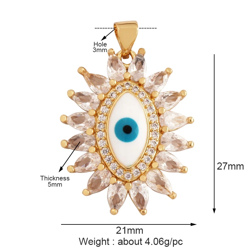 Trendy Amulet Turkish Lucky Evil Eye Charm Pendant,18K Gold Zirconia CZ Paved,Jewelry Necklace Bracelet Accessories Supplies L55