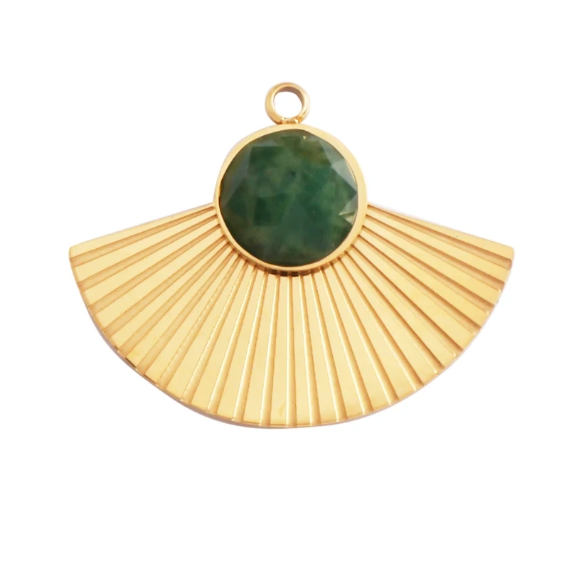 316 Stainless Steel Vaccum Plating Sun Fan Triangle Gem Stone Geometry Charm Pendant,DIY Bracelet Necklace Components Supply L72