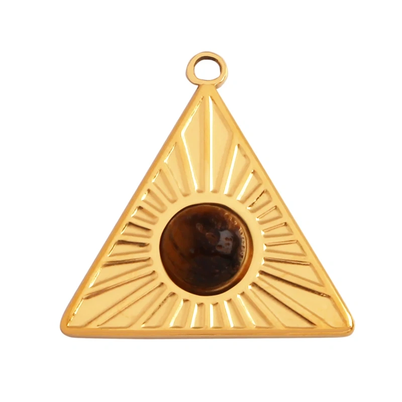 316 Stainless Steel Vaccum Plating Sun Fan Triangle Gem Stone Geometry Charm Pendant,DIY Bracelet Necklace Components Supply L72