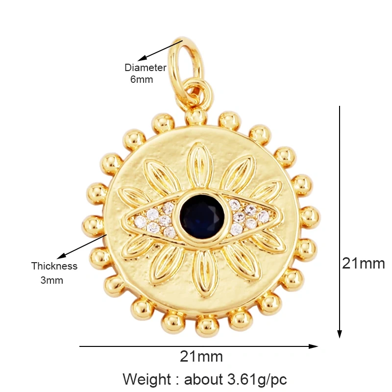 Trendy Amulet Turkish Lucky Evil Eye Charm Pendant,18K Gold Zirconia CZ Paved,Jewelry Necklace Bracelet Accessories Supplies L55