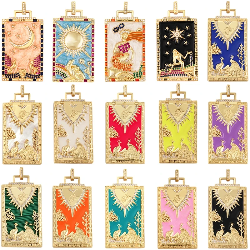 Enamel Tarot Cards Focal Mega Pendant,New 18K Real Gold Plated Shell DIY Jewelry Accessories  for Bracelets Necklaces Making M07