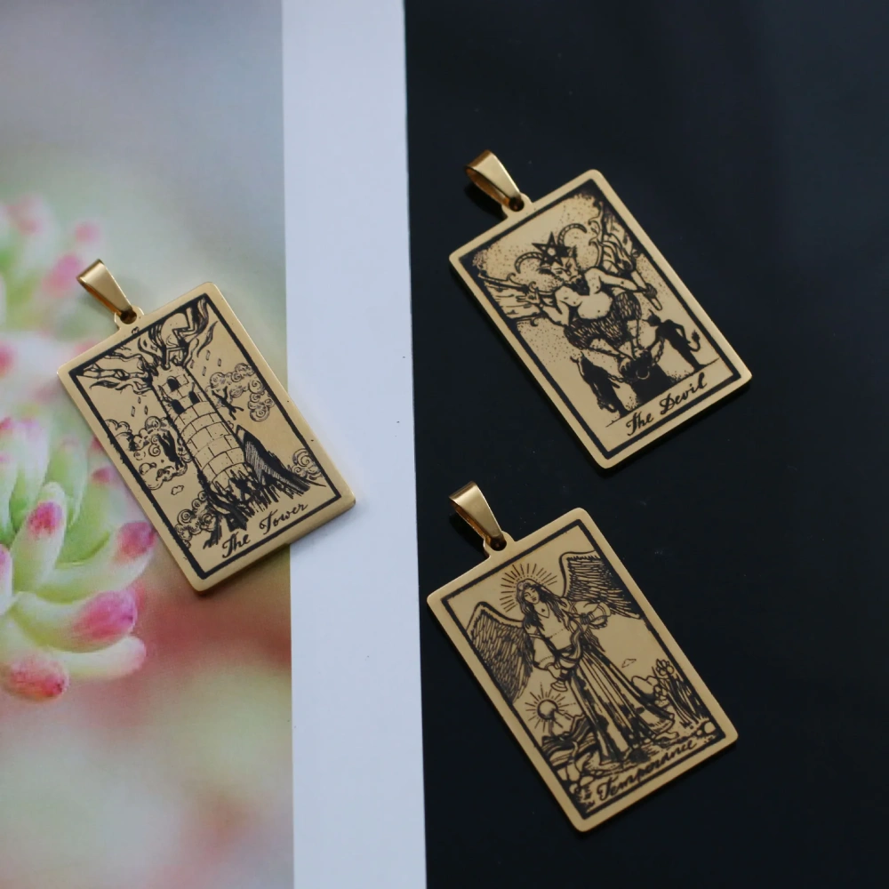 Popular European American Vintage Stainless Steel 22 Pieces Tarot Pendant,18K Vacuum Plated Titanium Men's Necklace Supplies N30