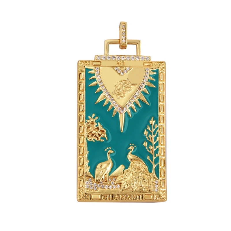 Enamel Tarot Cards Focal Mega Pendant,New 18K Real Gold Plated Shell DIY Jewelry Accessories  for Bracelets Necklaces Making M07