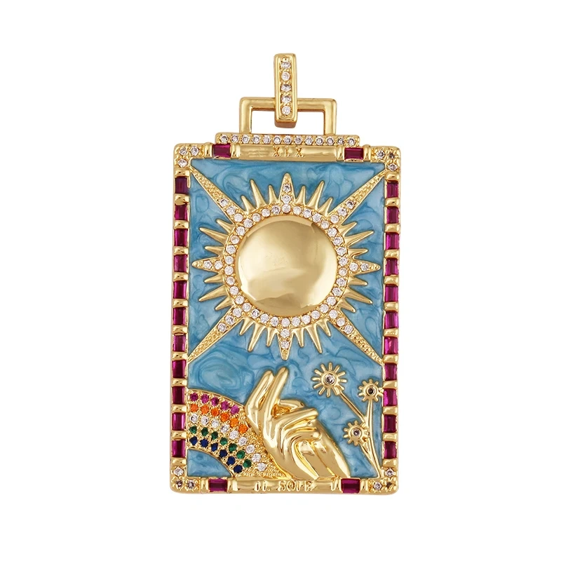 Enamel Tarot Cards Focal Mega Pendant,New 18K Real Gold Plated Shell DIY Jewelry Accessories  for Bracelets Necklaces Making M07