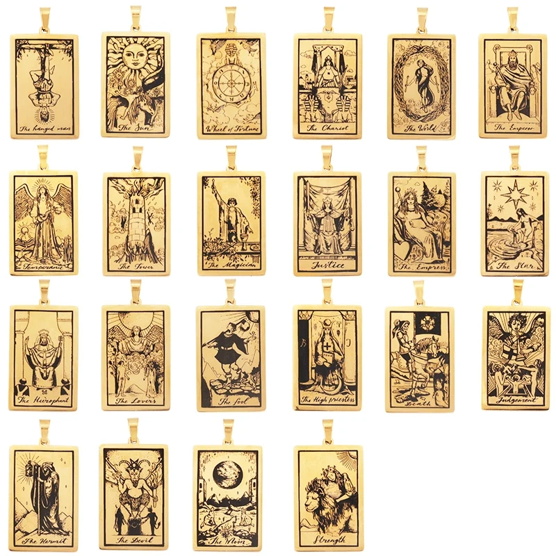 Popular European American Vintage Stainless Steel 22 Pieces Tarot Pendant,18K Vacuum Plated Titanium Men's Necklace Supplies N30