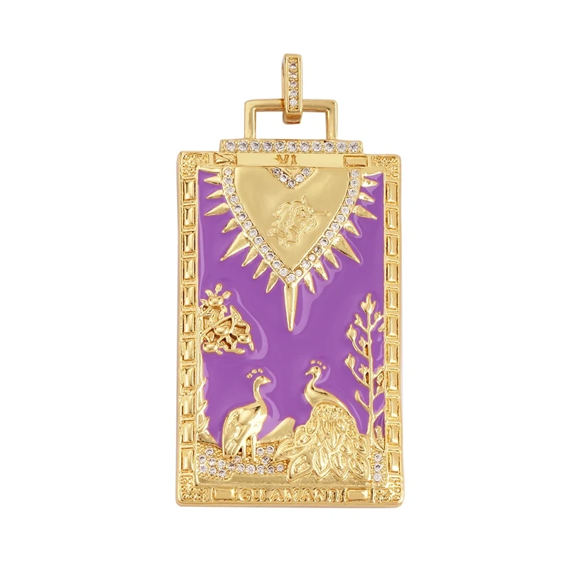 Enamel Tarot Cards Focal Mega Pendant,New 18K Real Gold Plated Shell DIY Jewelry Accessories  for Bracelets Necklaces Making M07