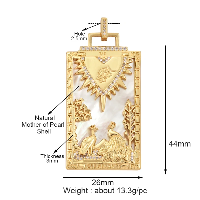 Enamel Tarot Cards Focal Mega Pendant,New 18K Real Gold Plated Shell DIY Jewelry Accessories  for Bracelets Necklaces Making M07