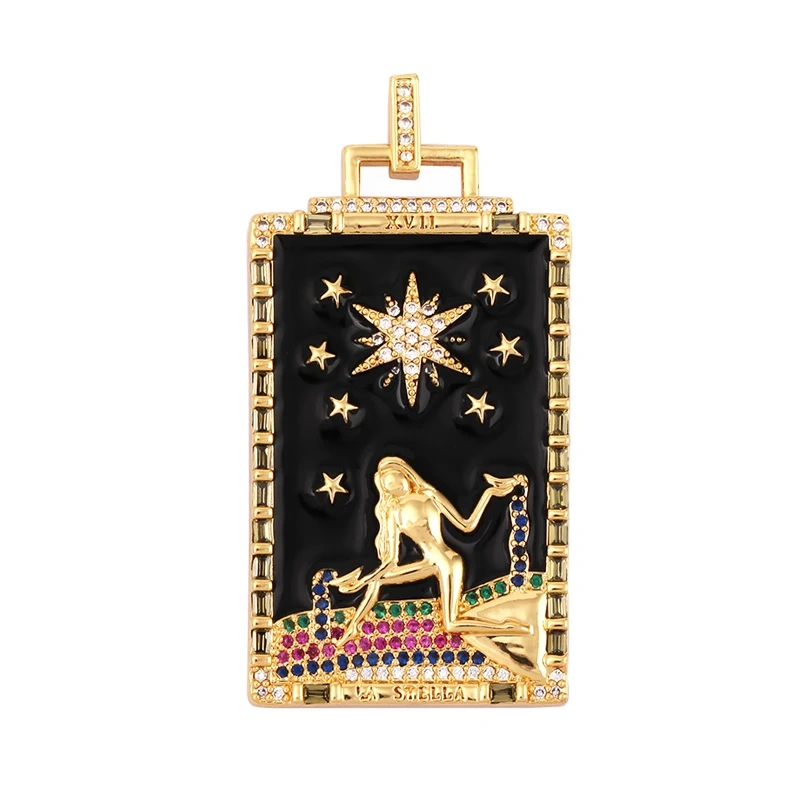 Enamel Tarot Cards Focal Mega Pendant,New 18K Real Gold Plated Shell DIY Jewelry Accessories  for Bracelets Necklaces Making M07