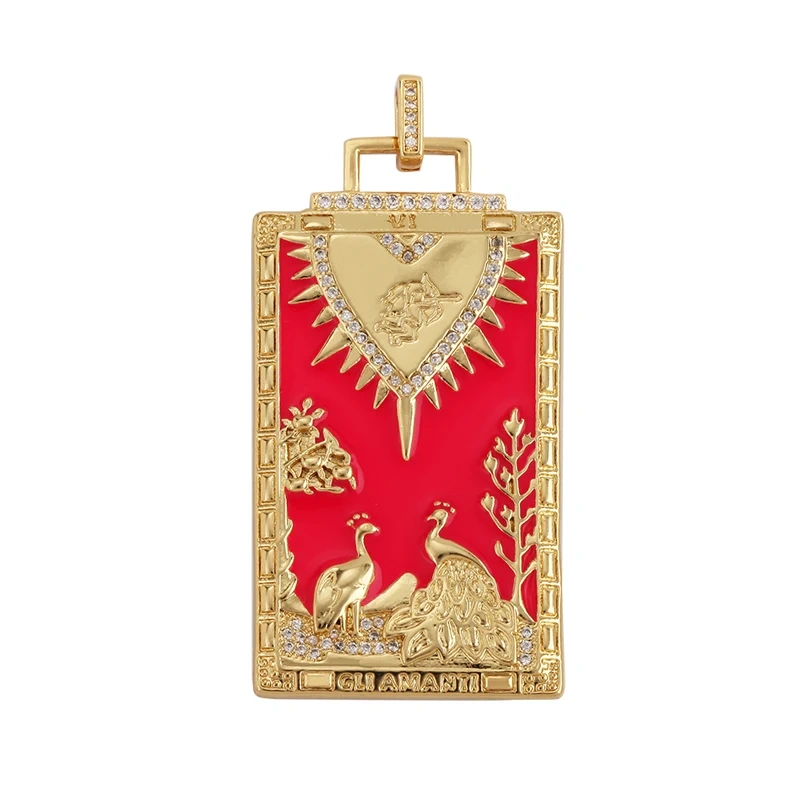Enamel Tarot Cards Focal Mega Pendant,New 18K Real Gold Plated Shell DIY Jewelry Accessories  for Bracelets Necklaces Making M07