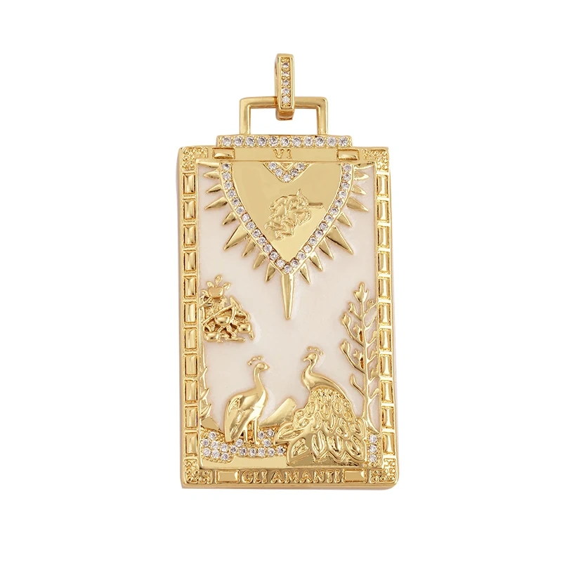 Enamel Tarot Cards Focal Mega Pendant,New 18K Real Gold Plated Shell DIY Jewelry Accessories  for Bracelets Necklaces Making M07