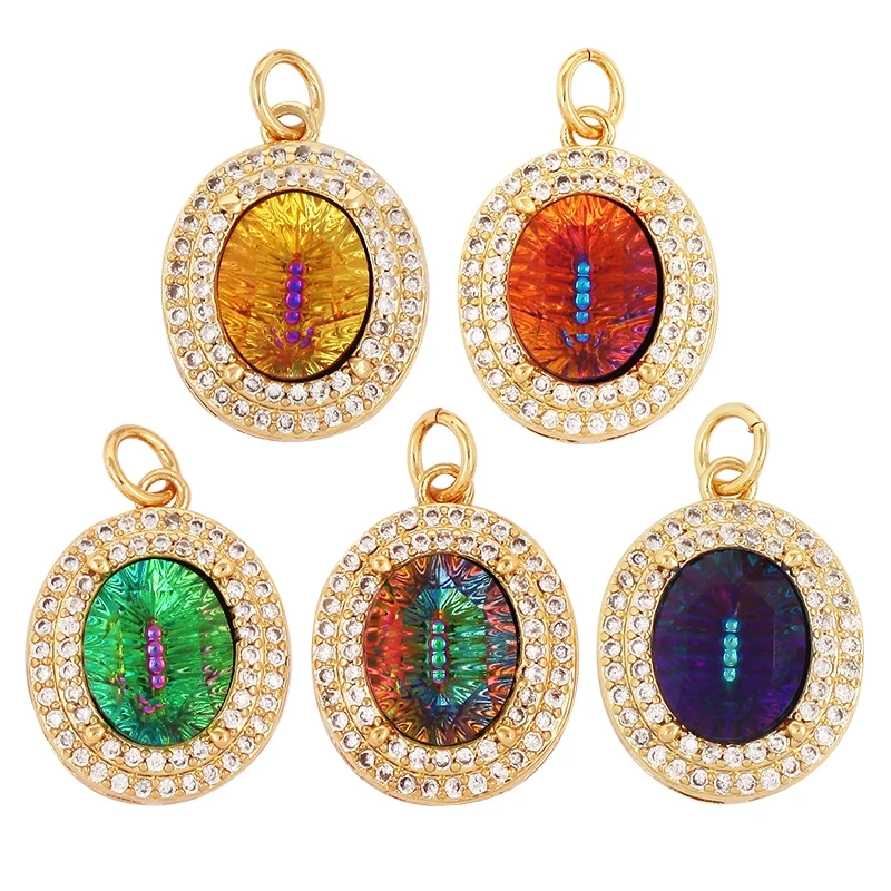 Snake Lizard Eyes Colourful Cubic Zircon Charm Pendant,Luxury Oval 18K Gold Plated Necklace for  Jewelry Accessories M98