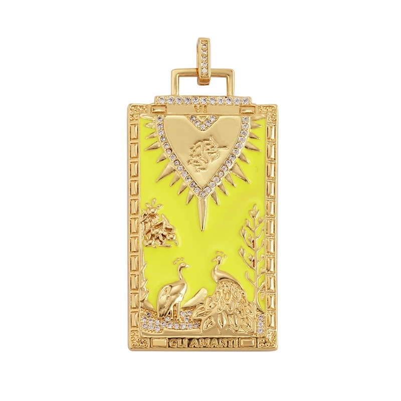 Enamel Tarot Cards Focal Mega Pendant,New 18K Real Gold Plated Shell DIY Jewelry Accessories  for Bracelets Necklaces Making M07