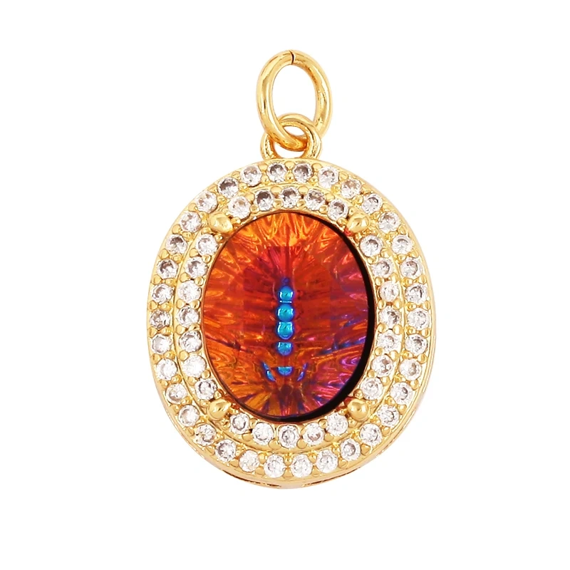 Snake Lizard Eyes Colourful Cubic Zircon Charm Pendant,Luxury Oval 18K Gold Plated Necklace for  Jewelry Accessories M98