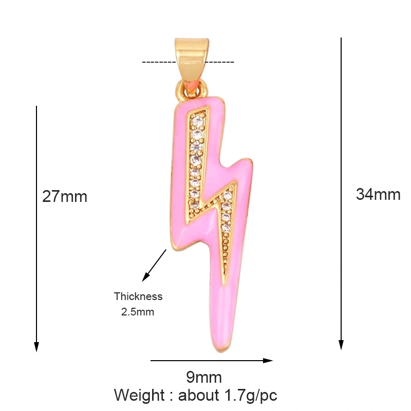Flashing Bolt  Enamel Charm Neon Pink Orange Turquoise Red Pendant Oil Dropped,Gold Plated Colour,Necklace Bracelet Pendant M98