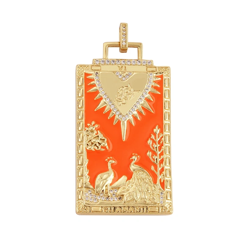 Enamel Tarot Cards Focal Mega Pendant,New 18K Real Gold Plated Shell DIY Jewelry Accessories  for Bracelets Necklaces Making M07