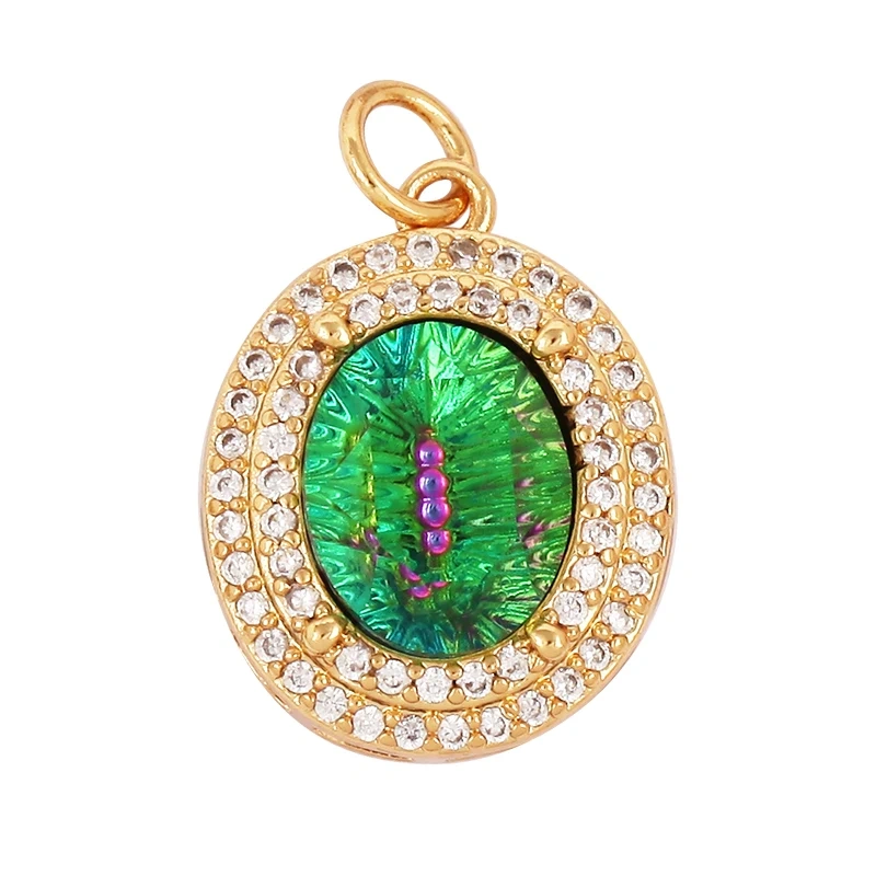 Snake Lizard Eyes Colourful Cubic Zircon Charm Pendant,Luxury Oval 18K Gold Plated Necklace for  Jewelry Accessories M98