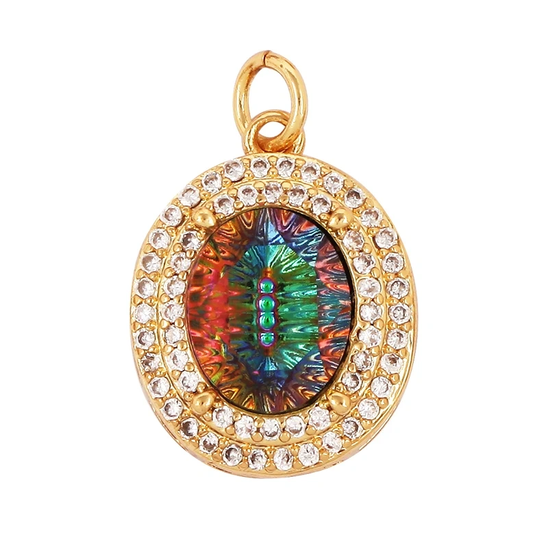 Snake Lizard Eyes Colourful Cubic Zircon Charm Pendant,Luxury Oval 18K Gold Plated Necklace for  Jewelry Accessories M98