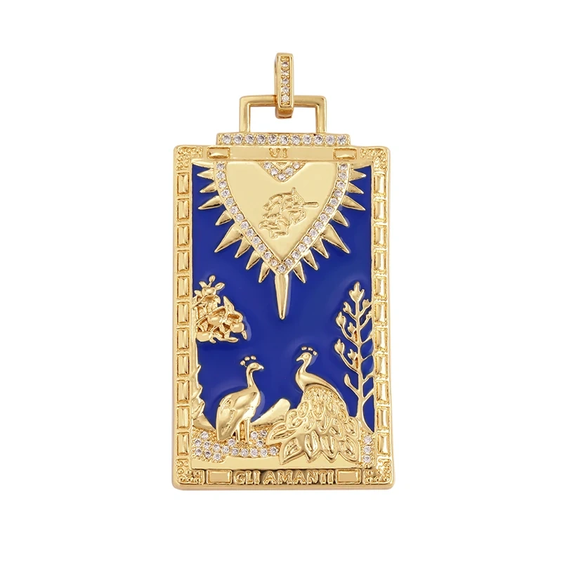 Enamel Tarot Cards Focal Mega Pendant,New 18K Real Gold Plated Shell DIY Jewelry Accessories  for Bracelets Necklaces Making M07