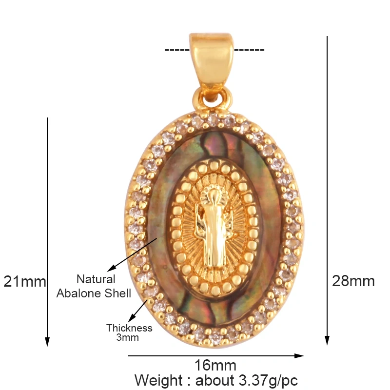 Trendy Design Miraculous Medal Virgin Mary Catholic,Holy Natural Mother Pearl Shell Agate Malachite Tiger Eye Pendant Charm M66