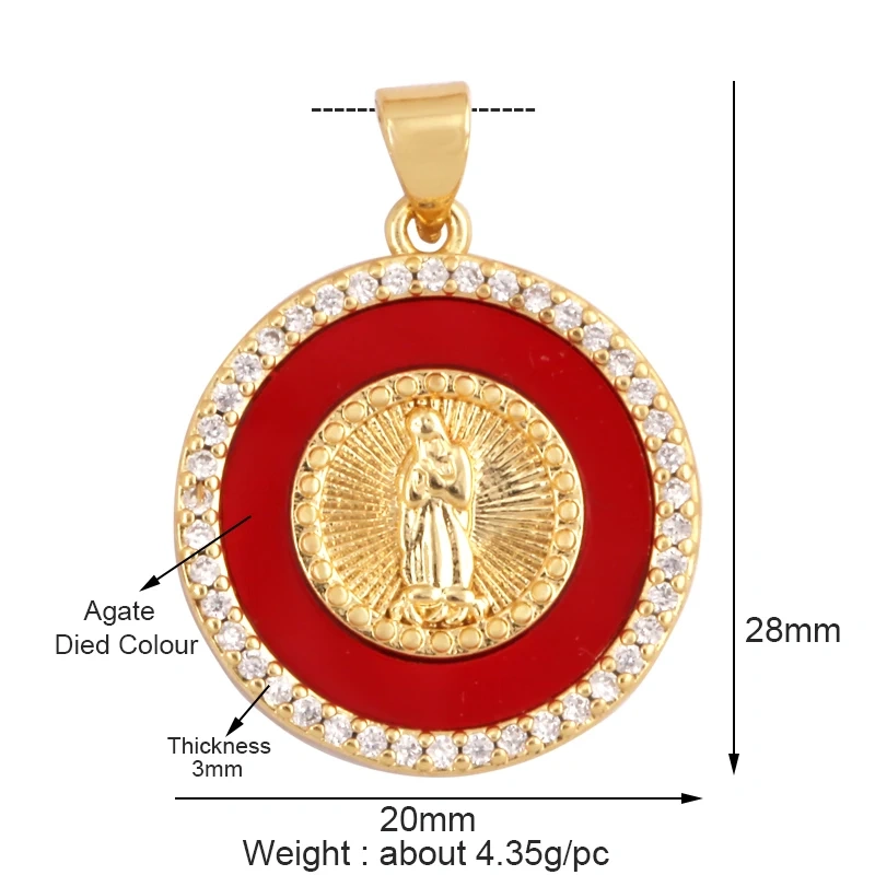 Round Shape Miraculous Medal Virgin Mary Catholic,Holy Natural Mother of Pearl Shell Agate Malachite Tiger Eye Pendant Charm M66