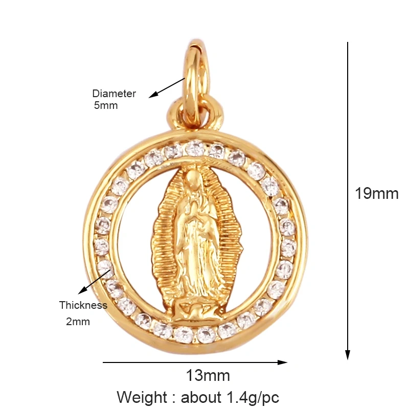 Miraculous Medal Charm Oval Heart Round Pendan,Colour CZ Paved,Real Gold Plated ,Necklace Bracelet Making Finding Supplies K11