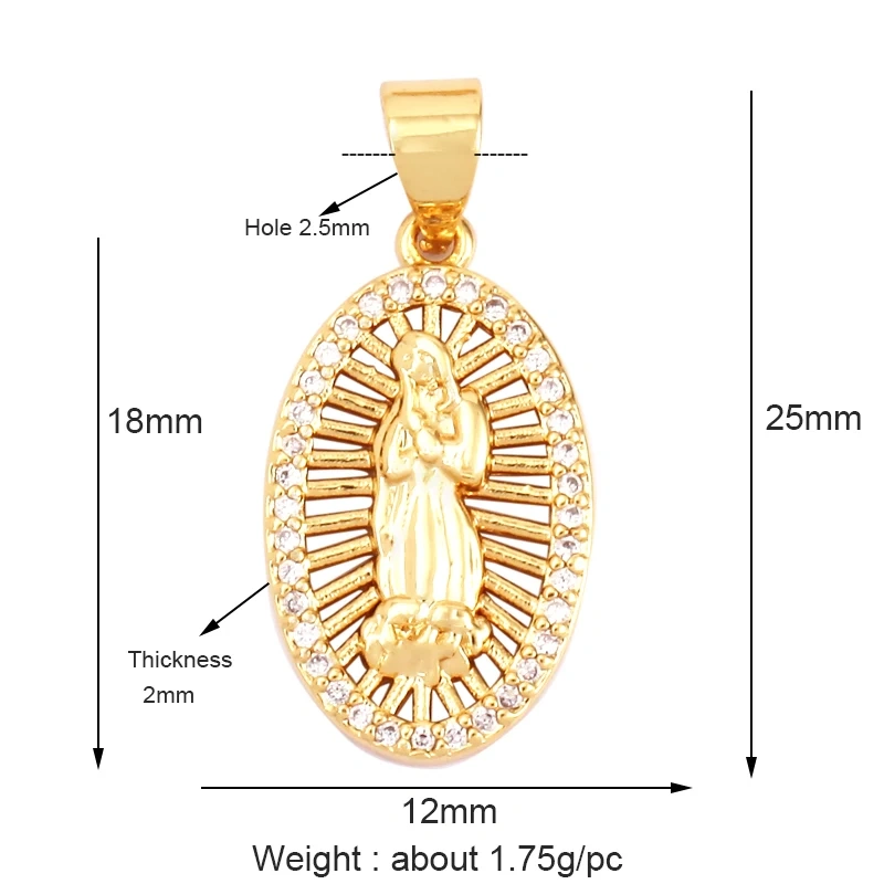 Miraculous Medal Charm Oval Heart Round Pendan,Colour CZ Paved,Real Gold Plated ,Necklace Bracelet Making Finding Supplies K11