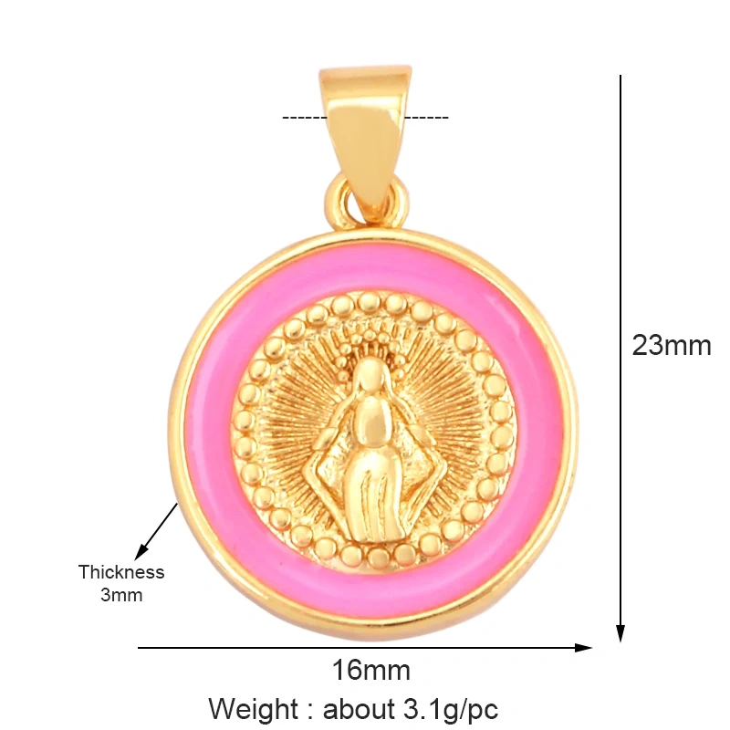 Round Shape Enamel Miraculous Medal Virgin Mary Catholic Holy Pendant Charm,Craft Jewelry For Necklace Accessories Supplies M53