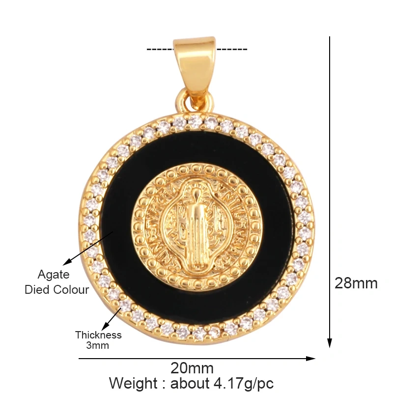 Round Shape Miraculous Medal Virgin Mary Catholic,Holy Natural Mother of Pearl Shell Agate Malachite Tiger Eye Pendant Charm M66