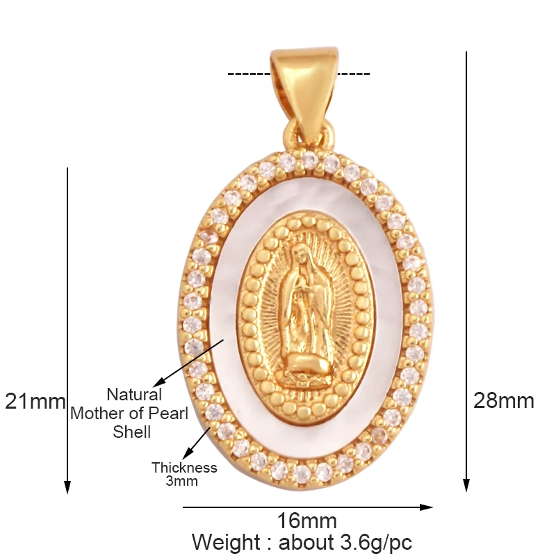 Trendy Design Miraculous Medal Virgin Mary Catholic,Holy Natural Mother Pearl Shell Agate Malachite Tiger Eye Pendant Charm M66