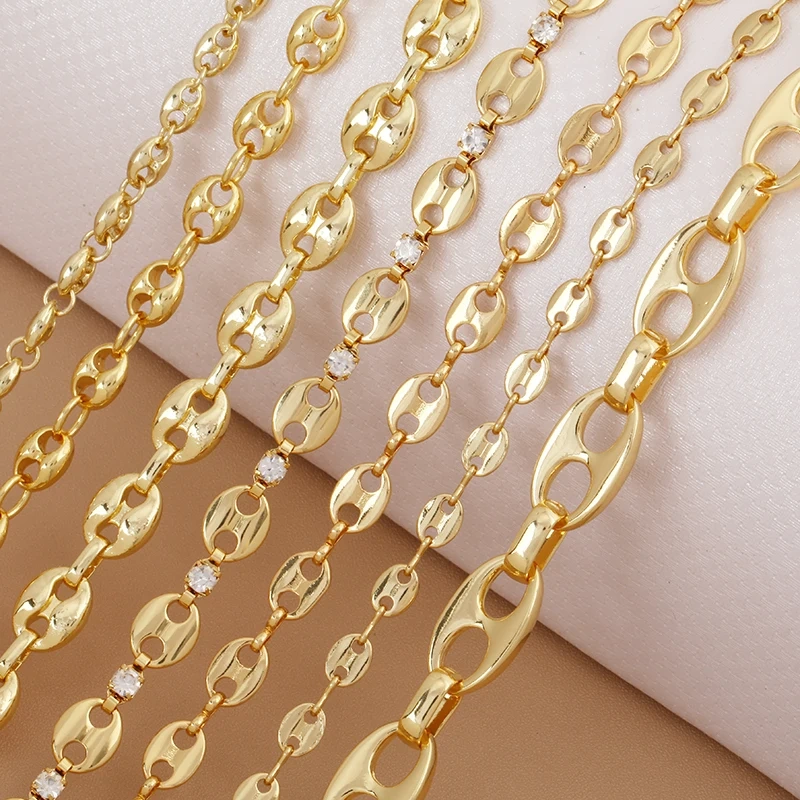 Fashion Hip Hop Pig Nose Brass Metal Chain DIY Coffee Bean Button Chain,Half Finished Necklace Bracelet For Beading Supplies Q39
